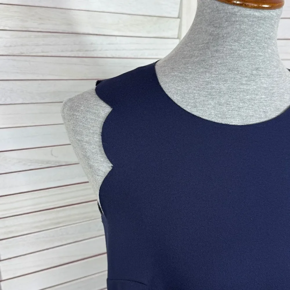 J. Crew Scallop Edge Shift‎ Dress Navy Blue 2 Nautical Preppy Mini Sleeveless